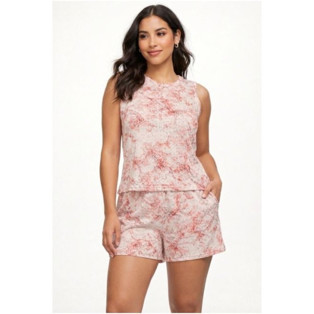 Studio 1886 Womens Ribbed Knit 2-Piece Set Pink Tie-Dye Print Size Medium